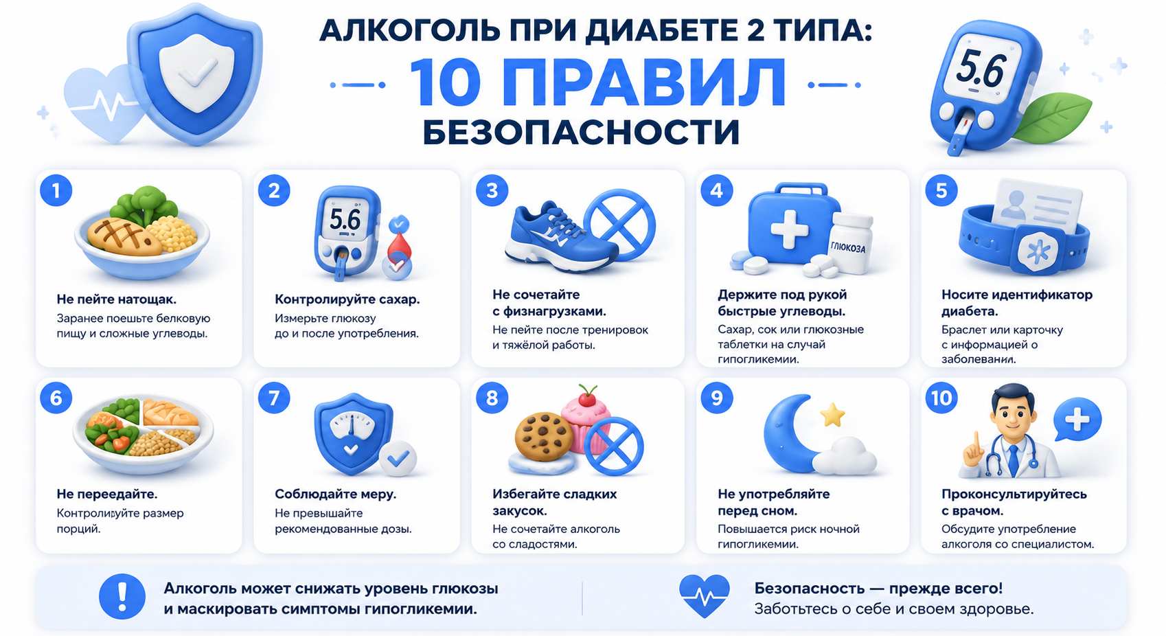 Инфографика на тему правил употребления алкоголя при диабете 2 типа